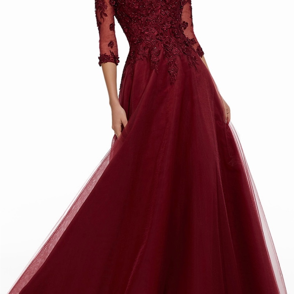 Elegant Burgundy Lace Evening Gown MGNY by Morilee 72031 MOB